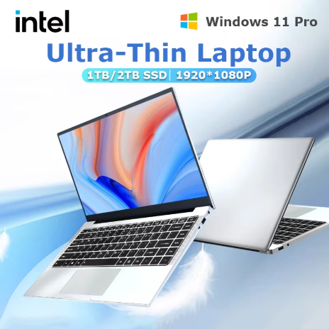 超薄 14.1 吋 Windows 11 專業版筆記型電腦，英特爾凌動 A3950 處理器，12GB 內存，1TB 硬碟 + 2TB 固態硬碟，全高清 1080P 顯示屏，多功能筆記型電腦，適合工作和學習