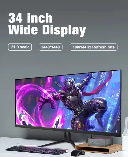 34吋曲面顯示器，144Hz/165Hz刷新率，4K分辨率，適用於電腦、PC及其他設備，提升遊戲體驗