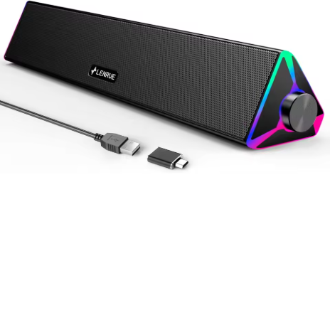 適用於遊戲和筆記型電腦的桌面音箱，支援 USB 供電、立體聲和觸控背光