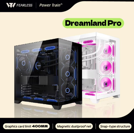 Dreamland PRO 電源系統、ATX 主機板、遊戲電腦、360 水冷、雙層玻璃遊戲電腦機殼、全景海景